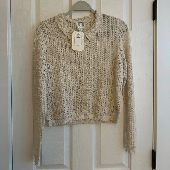 Gap x Doen Pointelle Long Sleeve Cardigan Top Cream NWT! - Picture 2 of 3